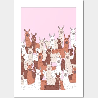 Llama Party - Brown Beige Pink Posters and Art